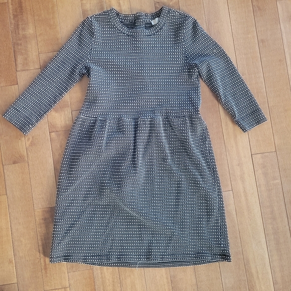 LOFT Textured Swing Dress Button Back Black White XS - Picture 3 of 6